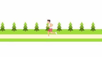 Man runs along a path in the forest. Animation of a man running, alpha channel. Cartoon video