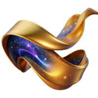 elegant contemporary Golden Ribbon Waving in the Wind Transparent Background Element exclusive png