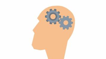 A head with gears. The process of thinking, cartoon animation, with an alpha channel video