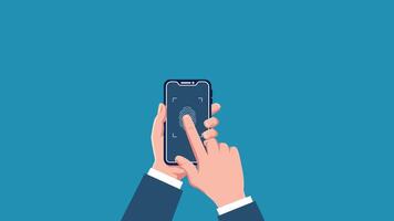 Animated Fingerprint Scanning To Verification.Businessman Hand Scanning Finger To Smartphone For Unlock Security,secure authentication and device unlocking video