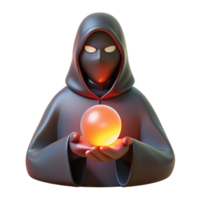 energetic extraordinary A mysterious hooded figure clutching a glowing orb. NO BACKGROUND with Transparent Background. handcrafted png
