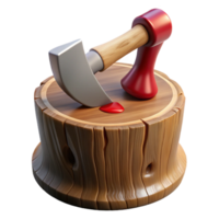 glorious distinctive A single, bloodied axe embedded in a wooden stump. NO BACKGROUND with Transparent Background. png