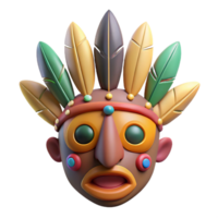 exemplary urban A stylized tribal mask with feathers and beads. NO BACKGROUND with Transparent Background. masterfully captured png