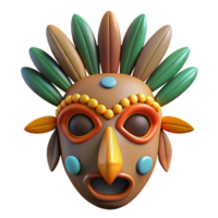 exquisite whimsical rustic A stylized tribal mask with feathers and beads. NO BACKGROUND with Transparent Background. expertly shot png