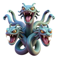 extraordinary exceptional A ferocious hydra with multiple heads. NO BACKGROUND with Transparent Background. png