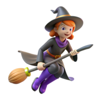 exceptional modern A stylized cartoon witch riding a broomstick. NO BACKGROUND with Transparent Background. high resolution png