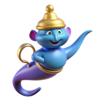 dramatic whimsical mid-century A stylized cartoon genie emerging from a lamp. NO BACKGROUND with Transparent Background. artisan png