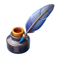 exquisite artistic A realistic illustration of a feather pen and inkwell. NO BACKGROUND with Transparent Background. high quality png