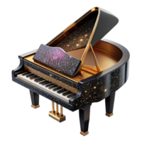 elegant traditional Grand Piano Cutout with Black Lacquer Finish and Open Lid high resolution png