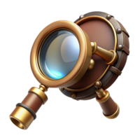 remarkable retro Steampunk monocle with a magnifying glass and a brass frame. NO BACKGROUND with Transparent Background. original png