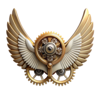 quintessential abstract Steampunk wings made of gears, clockwork, and metal feathers. NO BACKGROUND with Transparent Background. crisp png