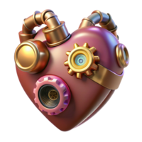 romantic hypnotic Steampunk heart with gears, pipes, and glowing valves. NO BACKGROUND with Transparent Background. elite png