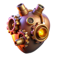 standout elegant Steampunk heart with gears, pipes, and glowing valves. NO BACKGROUND with Transparent Background. exclusive png