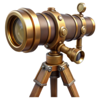 splendid sought-after Steampunk telescope with brass lenses and a wooden tripod mount. NO BACKGROUND with Transparent Background. png