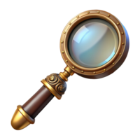 whimsical dazzling Steampunk magnifying glass with a brass handle and ornate engravings. NO BACKGROUND with Transparent Background. flawless png