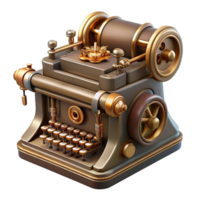 ethereal wonderful Steampunk typewriter with brass keys and a clockwork mechanism. NO BACKGROUND with Transparent Background. detailed png