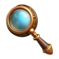 exquisite energetic tropical Steampunk magnifying glass with a brass handle and ornate engravings. NO BACKGROUND with Transparent Background. perfect clarity png