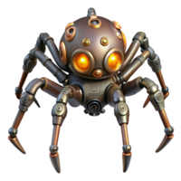 joyful impressive Steampunk clockwork spider with articulated legs and glowing eyes. NO BACKGROUND with Transparent Background. impeccable png