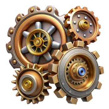 reflekterande bländande steampunk redskap uppsättning med olika storlekar och invecklad detaljer. Nej bakgrund med transparent bakgrund. mästerligt fångad png