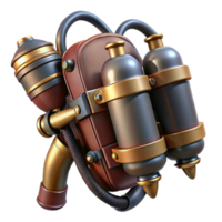 intense splendid Steampunk jetpack with brass nozzles and leather straps. NO BACKGROUND with Transparent Background. crisp png
