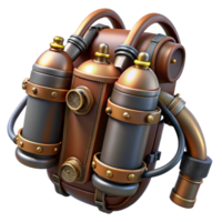 magnificent organic Steampunk jetpack with brass nozzles and leather straps. NO BACKGROUND with Transparent Background. refined png