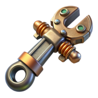 magnificent unforgettable Steampunk wrench with adjustable jaws and a brass handle. NO BACKGROUND with Transparent Background. png