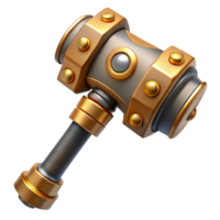 exquisite reflective victorian Steampunk hammer with a brass head and a wooden handle. NO BACKGROUND with Transparent Background. artisan png