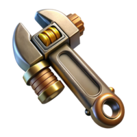 reflective breathtaking Steampunk wrench with adjustable jaws and a brass handle. NO BACKGROUND with Transparent Background. masterfully captured png