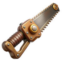 glorious traditional Steampunk saw with a serrated blade and a brass handle. NO BACKGROUND with Transparent Background. masterfully captured png