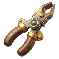 sumptuous passionate bohemian Steampunk pliers with gripping jaws and a brass handle. NO BACKGROUND with Transparent Background. fine detail png