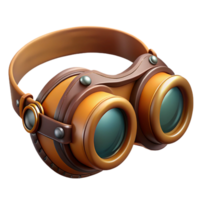 energetic serene Steampunk goggles with amber lenses and leather straps. NO BACKGROUND with Transparent Background. precision png