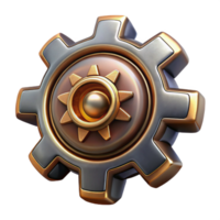 enchanting unparalleled Steampunk gear icon with intricate details and a metallic finish. NO BACKGROUND with Transparent Background. png