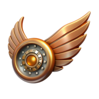 spectacular notable Steampunk wing icon with metallic feathers and gear details. NO BACKGROUND with Transparent Background. png