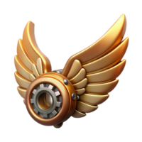 glorious reflective nordic Steampunk wing icon with metallic feathers and gear details. NO BACKGROUND with Transparent Background. genuine png