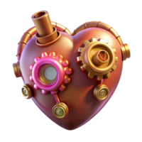 picturesque signature Steampunk heart icon with gears, pipes, and glowing elements. NO BACKGROUND with Transparent Background. png