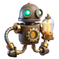stunning coastal Steampunk robot icon with exposed gears and glowing vacuum tubes. NO BACKGROUND with Transparent Background. precision png