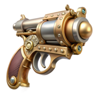whimsical mesmerizing Steampunk pistol icon with ornate engravings and a pearl handle. NO BACKGROUND with Transparent Background. exclusive png