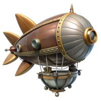 reflective impressive Steampunk airship illustration with propellers and intricate details. NO BACKGROUND with Transparent Background. high quality png