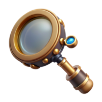mysterious sumptuous Steampunk monocle illustration with a magnifying glass and brass frame. NO BACKGROUND with Transparent Background. 8K png