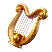 rare surreal A magical harp with golden strings, NO BACKGROUND with Transparent Background. 8K png