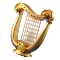 stunning nordic A magical harp with golden strings, NO BACKGROUND with Transparent Background. studio quality png