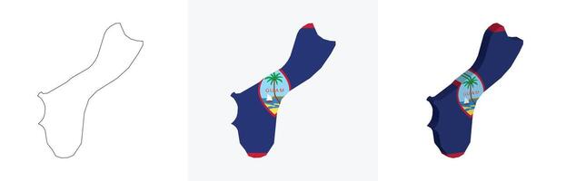 Guam outline, fill with flag and 3d map vector
