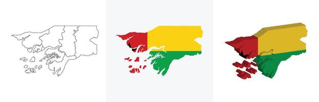Guinea Bissau outline, fill with flag and 3d map vector