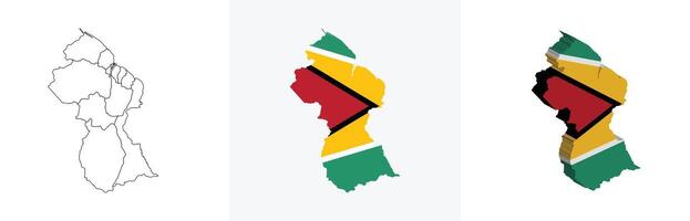 Guyana outline, fill with flag and 3d map vector