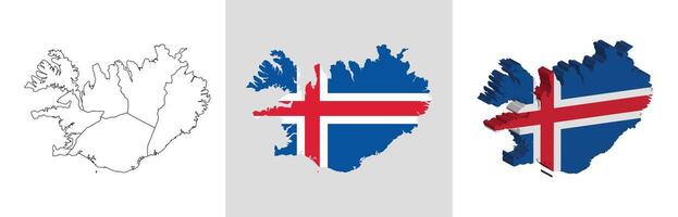 Iceland outline, fill with flag and 3d map vector
