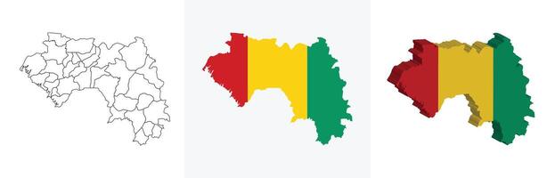 Guinea outline, fill with flag and 3d map vector