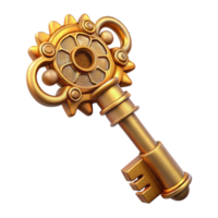 striking unforgettable Steampunk key with ornate carvings and a clockwork mechanism. NO BACKGROUND with Transparent Background. png