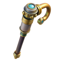 glorious calm urban Steampunk cane with a brass handle and hidden gadgets. NO BACKGROUND with Transparent Background. professional png