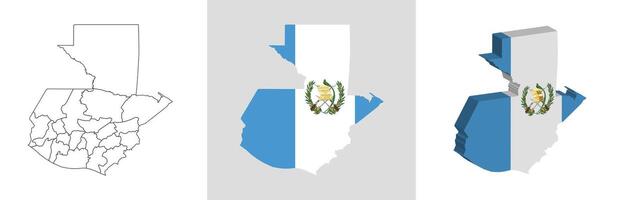 Guatemala outline, fill with flag and 3d map vector
