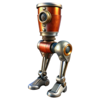 exquisite sought-after Steampunk prosthetic leg with articulated joints and metal plating. NO BACKGROUND with Transparent Background. png